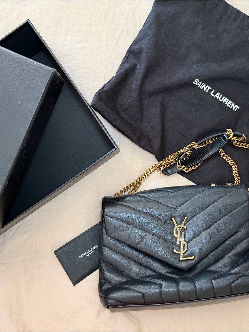 Saint Laurent YSL Loulou Small Black Chevron Quilted Leather Bag Gold Hardware - Picture 5 of 14